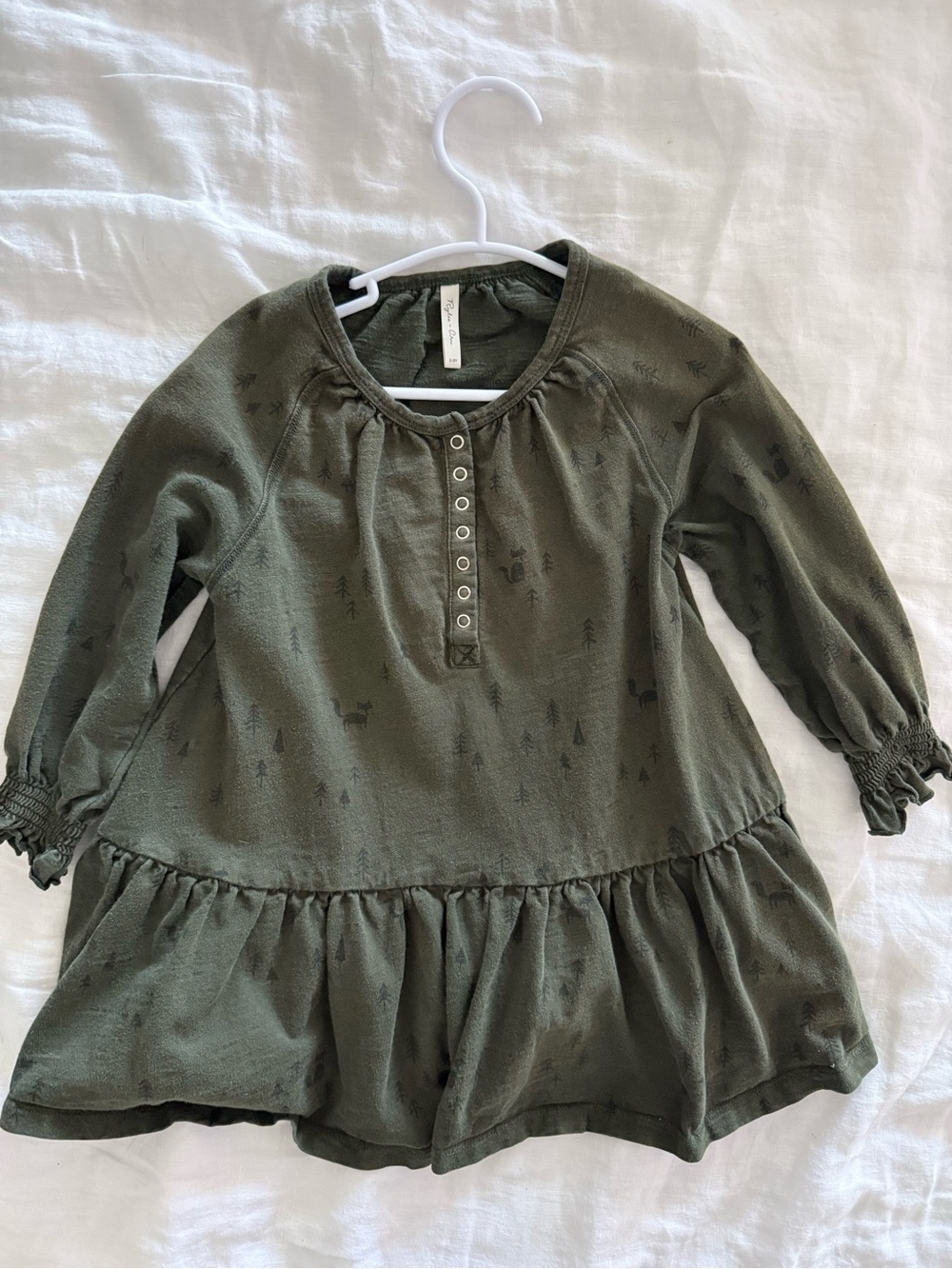Rylee + Cru Girls Olive Green Long-Sleeve Ruffle Hem Dress